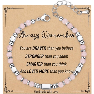 Handmade Natural Stone Beaded Bracelet With Stainless Steel Beads Inspirational Card Gifts Bohemian Jewelry For Women Men