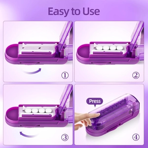 Detailed four-step guide showing how to use the purple pill cutter for precise medicine splitting