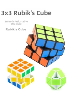 Detailed view of standard 3x3 speed cubes and educational snake puzzle set for beginners