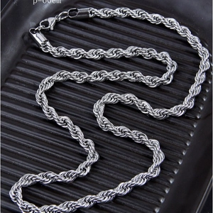 Sleek silver twisted rope chain necklace in stainless steel, 60cm length with lobster clasp