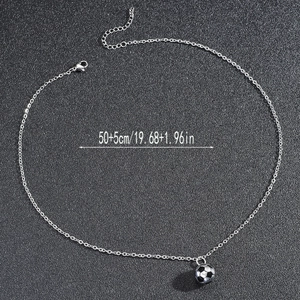 Detail view of silver football pendant necklace with 55cm chain length measurements
