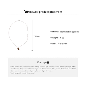 Detailed dimension chart for tiger eye pendant necklace with 76.5cm chain and weight info