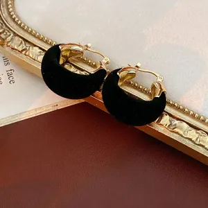 Vintage U-shaped leopard velvet hoop earrings with elegant gold metallic accents