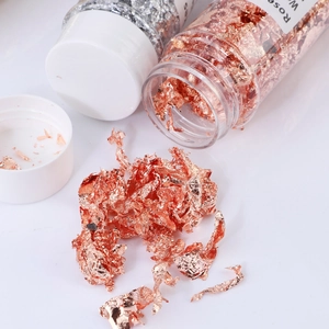 Rose gold and silver metallic decorative flakes for cake toppers and nail art DIY