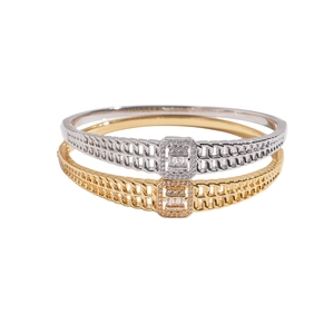 Ensemble de bracelets en or 18 carats plaqué et argent avec zircon carré