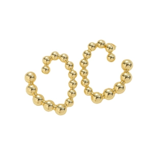 Elegant gold C-shaped hoop earrings featuring a polished beaded spherical design