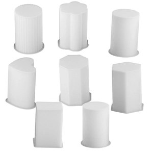 Set of 8 geometric silicone molds including cylinder and hex prism for candle making