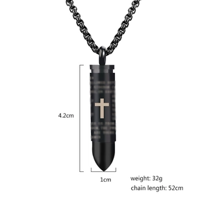 Titanium steel black bullet necklace for men with cross pattern and size dimensions