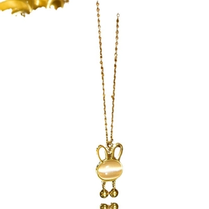 Golden stainless steel rabbit necklace with cat eye stone pendant for women and men
