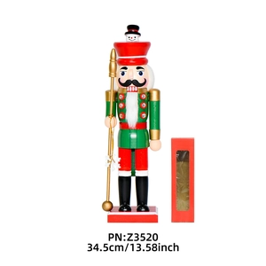 Classic 35cm wooden nutcracker king with snowflake staff and gift box for Christmas