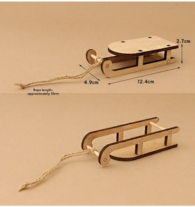 Detail view of mini wooden DIY Christmas sled with a 30cm hemp rope for decoration