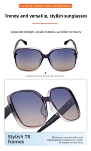 Detail view of square polarized sunglasses with gradient lenses and TR frame