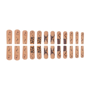Halloween press-on nails set with long square pumpkin and stitch patterns on nude base
