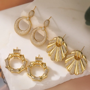 Geometric Drop Earrings Copper Plated 18K Gold Zircon Inlaid Elegant Fashion For Women High End Style