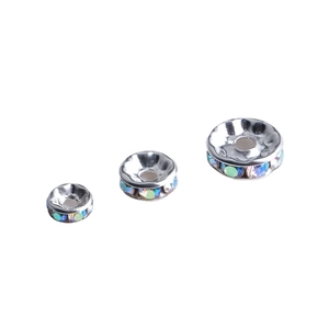Silver-plated rhinestone rondelle spacer beads in three sizes for DIY jewelry bracelets