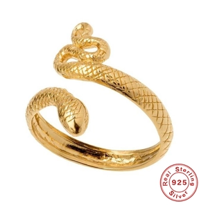 Detailed macro view of S925 sterling silver snake ring with golden scale texture
