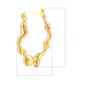 Detailed view of gold irregular wavy earrings with liquid metal design and dimensions