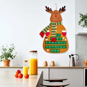 Felt reindeer advent calendar with 24 numbered pockets for Christmas countdown decor