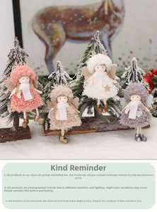 Set of four plush Christmas angel ornaments with lamb wool texture and sequin wings