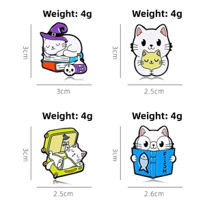 Cute magic cat enamel pins set featuring wizard hat and book designs for bags