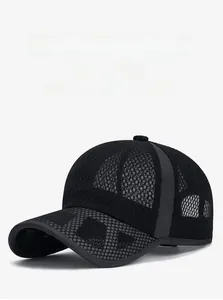 Detailed view of black breathable mesh baseball cap for summer sun protection and ventilation