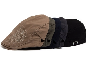 Cotton newsboy caps set with letter embroidery in five classic masculine colors