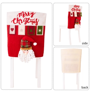 Detailed views of red Christmas chair cover with 3D Santa and Merry Christmas print