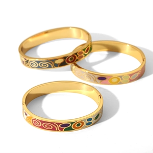 Bracelets ethniques en émail et acier titane doré avec motifs vintage colorés