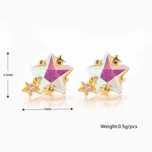 Detailed view of gold star stud earring with dimensions 6.5MM and 7MM on white background