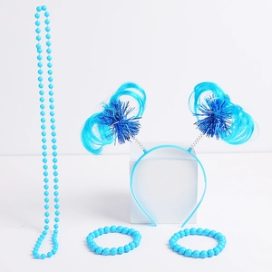 Teal party accessory set with bead necklaces and feather headband for celebrations