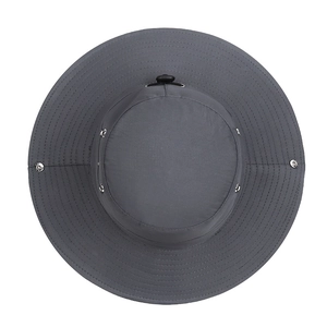 Unisex dark grey wide brim sun hat for hiking with quick-dry fabric and windproof cord