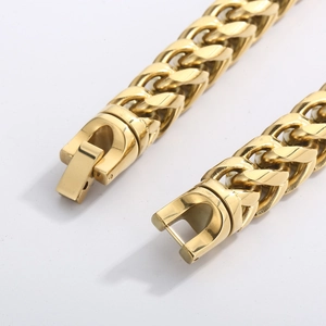 Polished gold stainless steel dragon bone chain bracelet for men with mechanical clasp