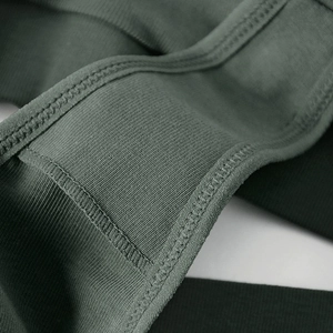 Dark green ribbed cotton thong for women, high-cut sexy breathable fitness sports underwear
