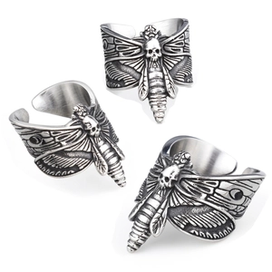 Gothic Death Moth Skull Ring Stainless Steel Vintage Silver Punk Rock Butterfly Wings Jewelry For Men Women Unisex