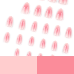 Glossy pink gradient almond press-on nails set with natural blush effect transition