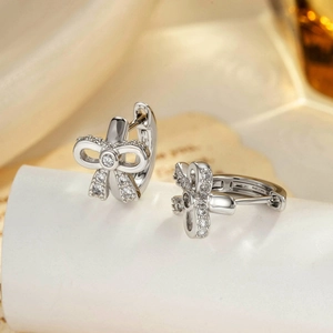 Bowknot Huggie Hoop Earrings Silver Plated Alloy Micro Pave Zircon Elegant Small Dainty Jewelry For Women