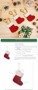 Detail of red striped knitted Christmas stocking cutlery holder with golden utensils