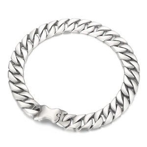Polished silver matte finish stainless steel Cuban link chain necklace with box clasp