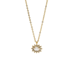 Minimalist gold stainless steel sunflower necklace with oval zircon starburst pendant