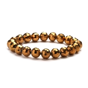Sparkling 10mm faceted crystal bead bracelet with faceted Earth beads in metallic finish
