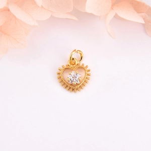 Gold heart star pendant with cubic zirconia for DIY jewelry making and necklaces