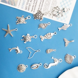 Antique silver ocean themed charms including sea turtles and starfish for DIY jewelry