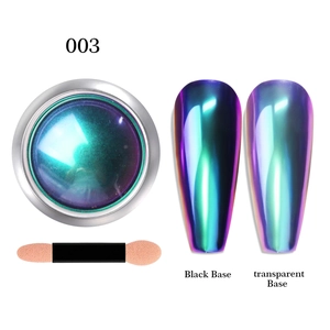Chameleon nail powder 003 showing black and transparent base effects with applicator