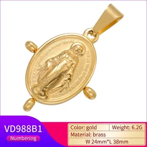 Vintage-Anhänger mit 18K Vergoldung, ovaler Form, Marienrelief und religiöser Gravur