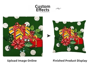 Détail de la housse de coussin de Noël avec motifs de boîtes cadeaux rouges et houx