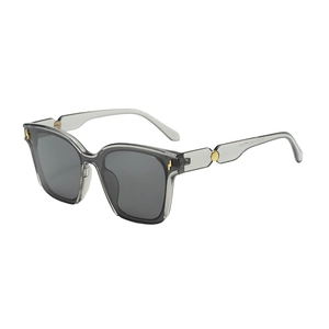 Oversized square sunglasses with light gray acetate frames and golden lightning detail