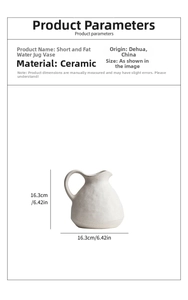 Detail view of matte ceramic vase showing 16.3cm height and round handle dimensions