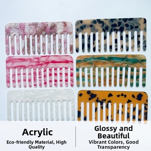 Detailed set of six acrylic wide-tooth hair combs featuring diverse marble patterns