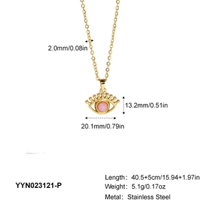 Detailed dimensions of stainless steel evil eye pendant necklace with pink crystal