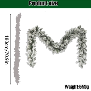 Detailed view of 180cm flocked Christmas garland showing snow effect and dimensions